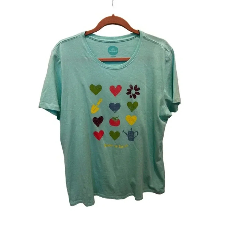Life is Good Women's Blue Gardening Short‎ Sleeve T-Shirt